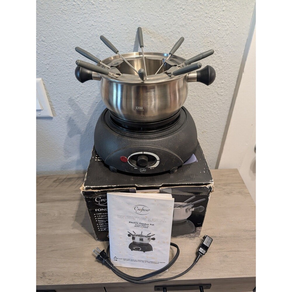 Crofton FG868 Electric Fondue Set 1.9 Qt 8 Forks Box Manual Tested Works